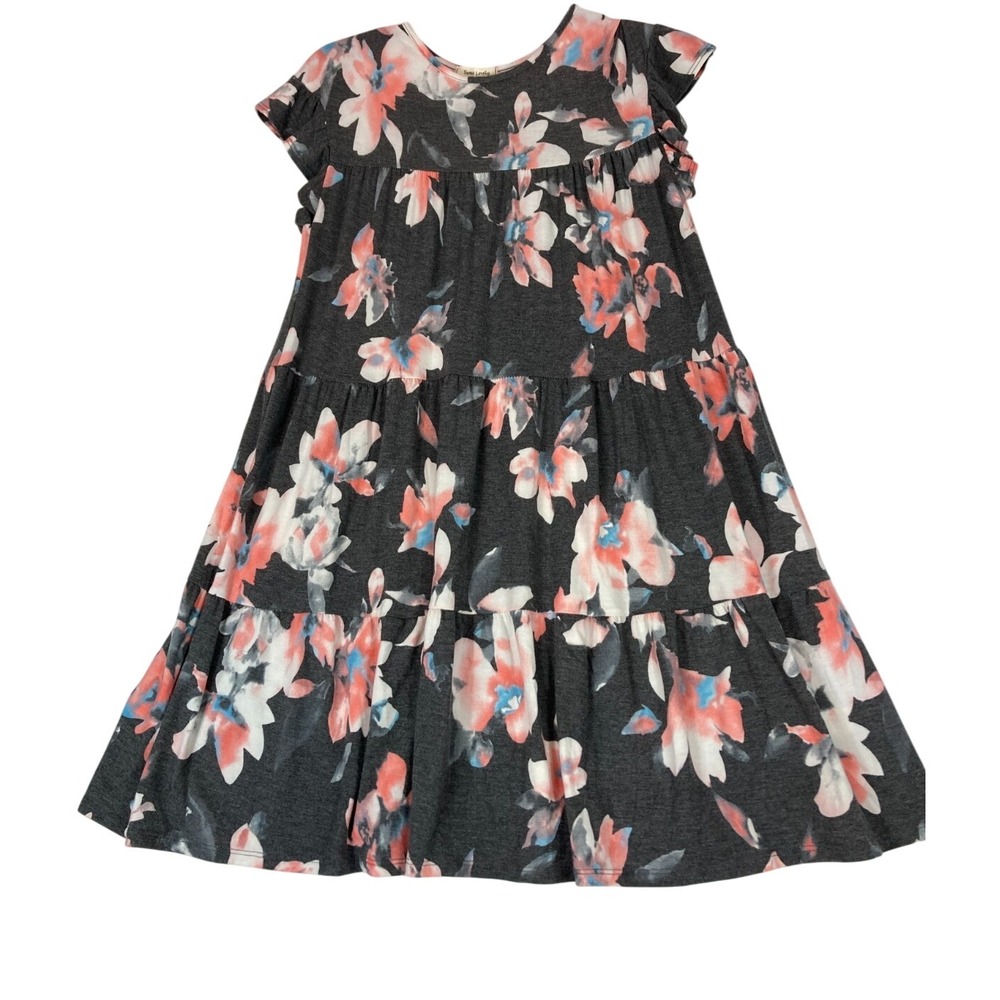 Sweet Lovely By Jen‎ Womens Tiered Gray Floral Dress Size Small Cottage  Peasant